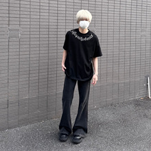 美式复古纯色珍珠短袖T恤男女夏季小众设计感宽松百搭情侣上衣潮