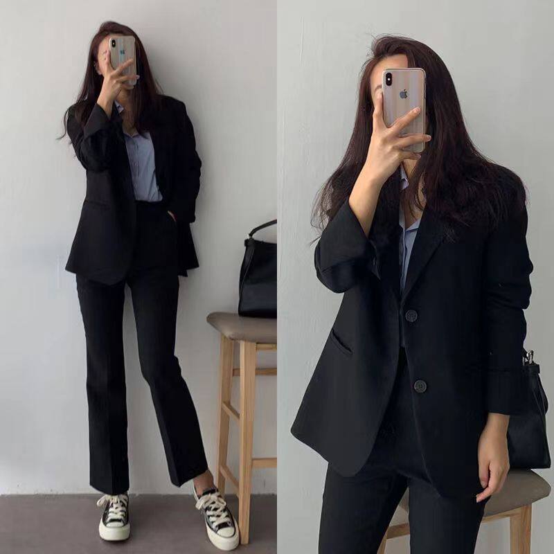 Áo vest nữ dáng rộng cổ vest tay dài phong cách thanh lịch — Tính khí đen chi tiết 8