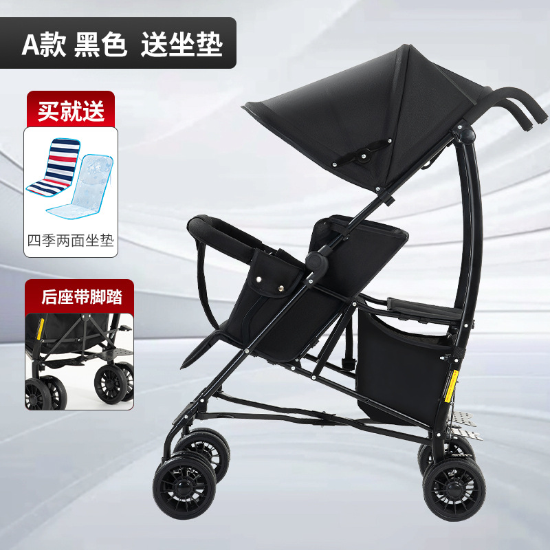 Cochecito Doble para Gemelos de Acero al Carbono, Vista Alta, Reclinable, Plegable, con Amortiguador, para Gemelos y Niños