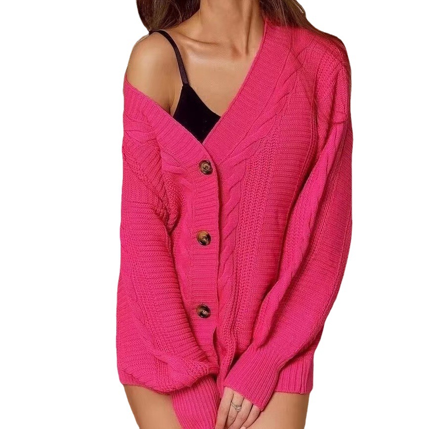 Cárdigan de Punto con Mangas Abullonadas para Mujer Mezcla de Lana Cuello en V para Otoño