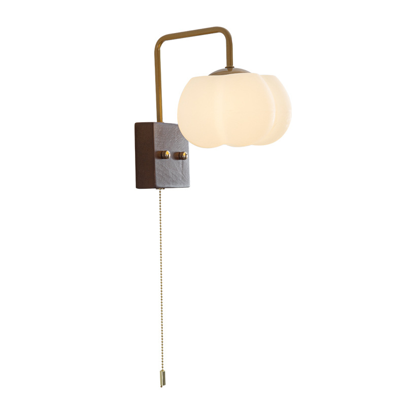 Lámpara de pared del dormitorio nuevo algodón crema de madera de viento del dormitorio protector de ojos lámpara de cabecera de cama simple sala de estar lámpara de pared de fondo 335L