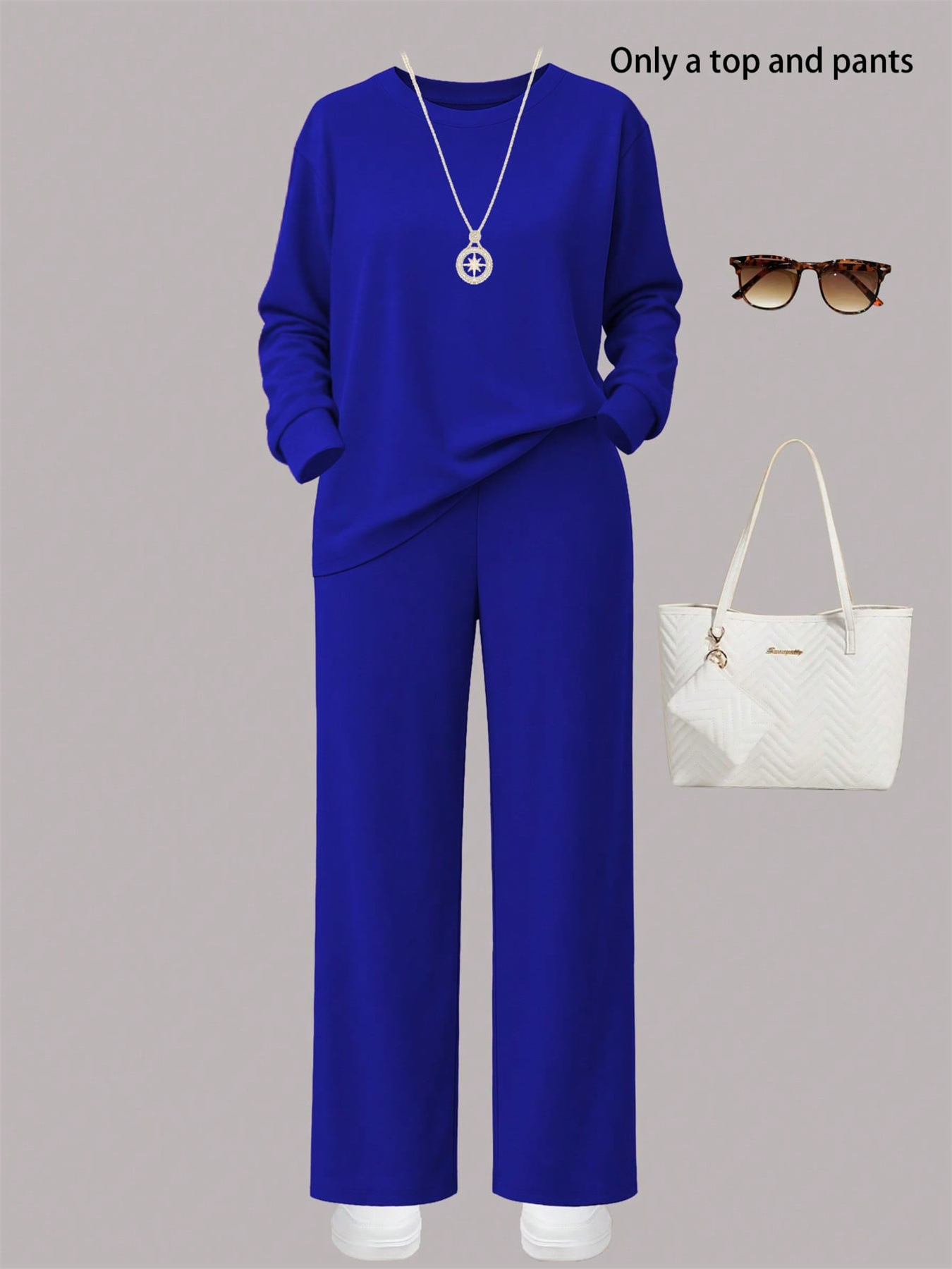 Women's Autumn/Winter Two Piece Set Style Solid Color Round Neck Long Sleeve Top With Wide Leg Straight Leg Pants_ecoleips.com