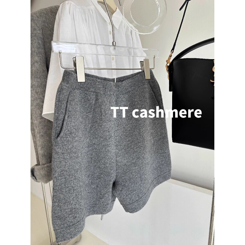 Autumn and Winter Simple and Lazy Style Loose Wide-Leg Wool Knitted Shorts Women's High-Waisted A-Line Drawstring Woolen Casual Pants