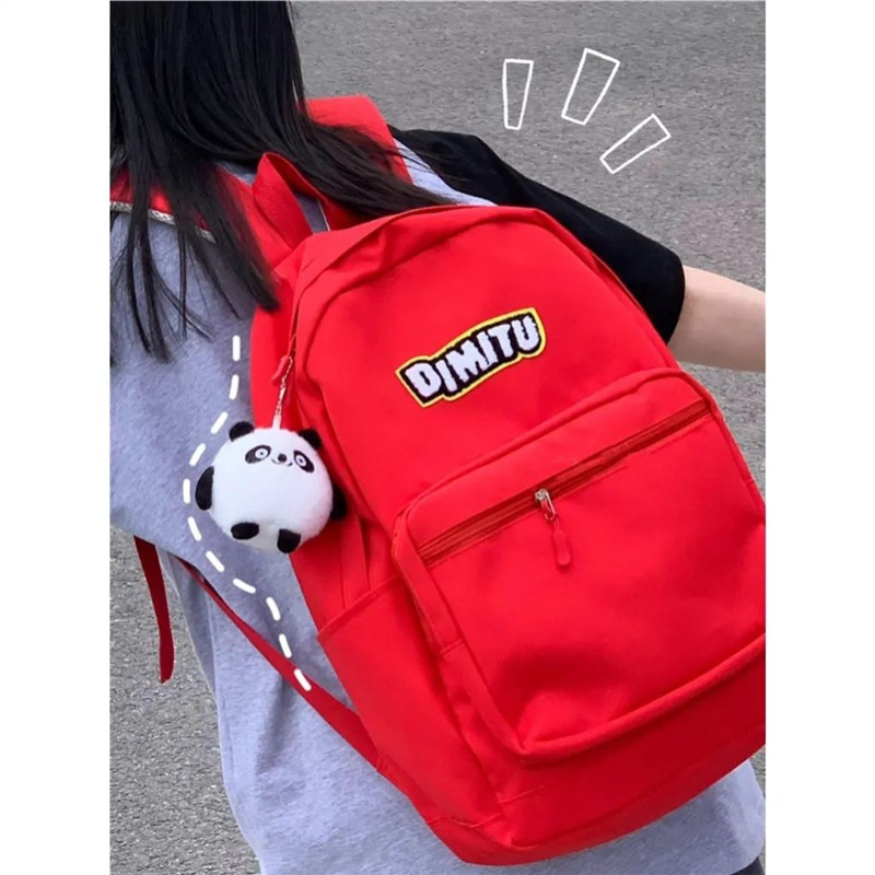 Red Schoolbag for Women Japanese Style Ins Simple and Versatile Lazy Style Casual Backpack Junior High School Student Backpack Wide Shoulder Strap