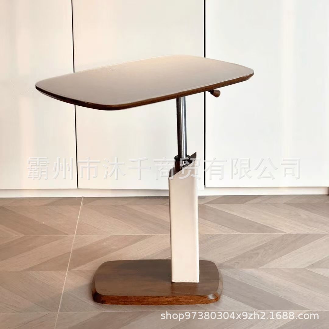·Lift Side Table, Sofa, Small Coffee Table, Movable Corner Table, Walnut Color Living Room Mini with Pulleys, Rotatable