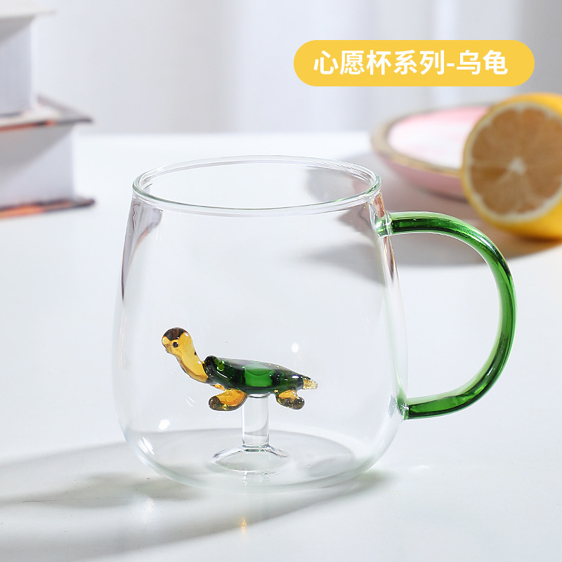 Vaso de vidrio para animales Taza de animales tridimensional de dibujos animados con borosilicato al por mayor nuevo vaso de alto valor con mango