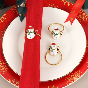 Amazon new painted dripping oil Christmas Snowman movable napkin ring creative metal electroplating napkin buckle wholesale