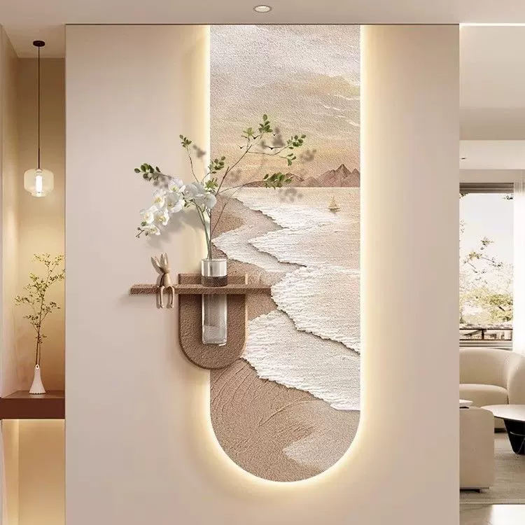 海景奶油风玄关装饰画水培绿植肌理画客厅走廊过道挂画入户壁灯画