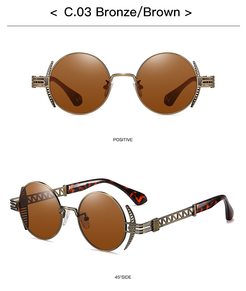 Hip Hop Punk Color Sólido C.A. Protección UV400 Marco Redondo Fotograma Completo Gafas De Sol Mujer display picture 3