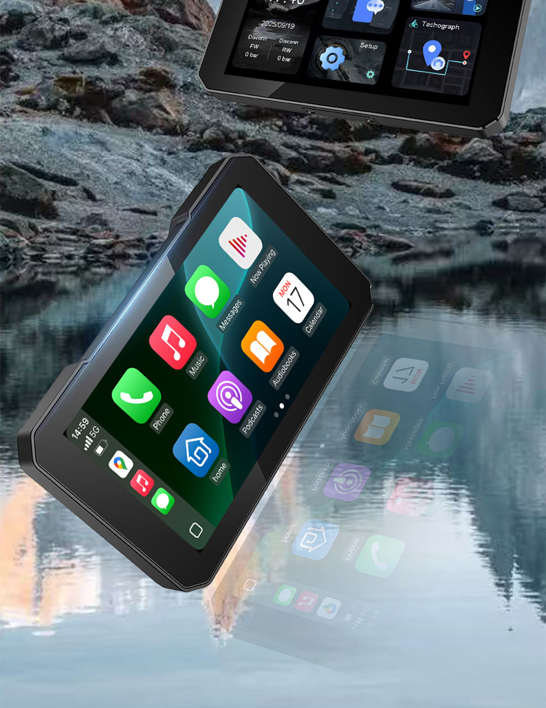 Motorcycle Smart Navigation System CarPlay/Android Auto Wireless Screen Mirroring Dash Cam Waterproof