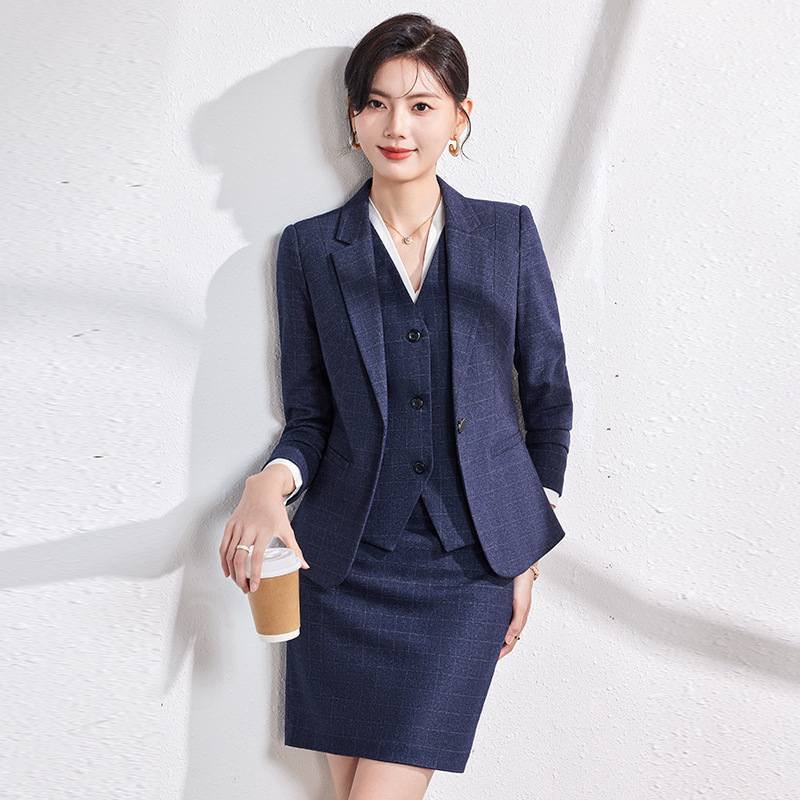 고급 블루 전문 세트 세트 여성 가을 및 겨울 호텔 관리자 공식 착용 컨설턴트 영업 부서 작업복