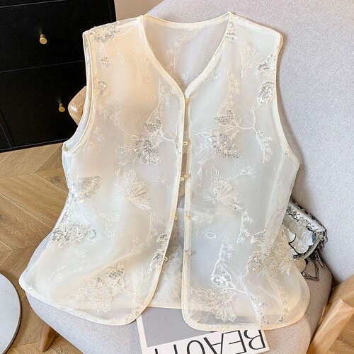 Foreign style, new Chinese vest, thin style, heavy industry, China style vest, small style, popular style, retro new Chinese vest for women