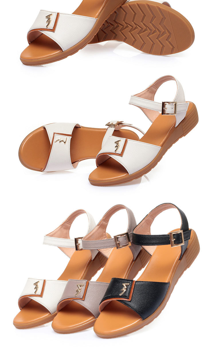 Dép sandal nữ quai chữ V đế bằng da thật mềm mại mùa hè — đen chi tiết 19