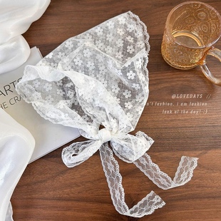 Pastoral Style Zhao Rusi Same Style Lace Triangle Towel French Sweet Girl's Toe-wrap Headscarf Summer Hair Band