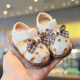 Summer baby girl soft bottom toddler shoes baby girl princess shoes bow sandals closed toe calling shoes one-piece delivery
