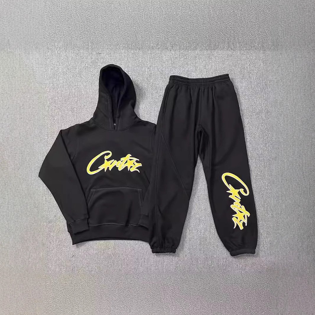 American high-street trendy letter print loose hooded sweatshirt set, couple's versatile sweatshirt and sweatpants set