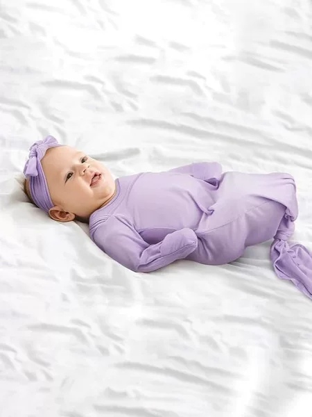 Breathable Baby Pajamas for Foreign Trade, Newborn Skin-Friendly Knotted Crawling Clothes, Baby Jumpsuit, Soft and Waxy Cross-Border Elastic Sleeping Bag