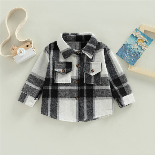 Cotton Plaid Shirt Jacket for Infant and Toddler: Kid's Baby Boy and Girl