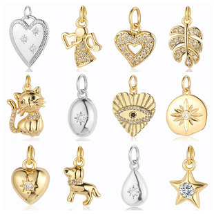 Kitten Puppy Eyes Copper Zircon Pendant Water Drop Star DIY Jewelry Accessories Heart Necklace Bracelet Pendant