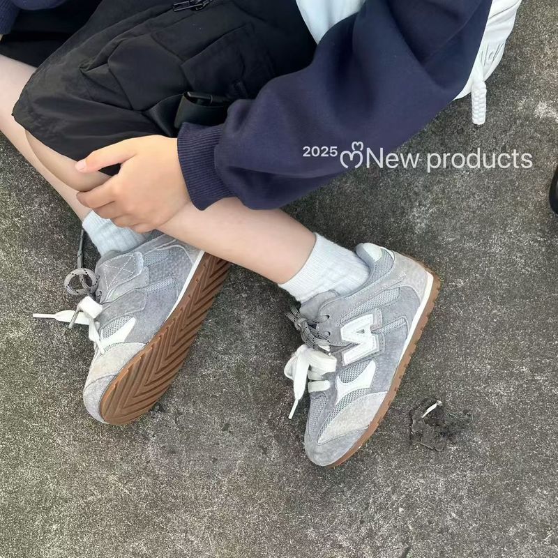 心爱足2025秋季新款复古N字拼色男童鞋休闲鞋网面透气女童德训鞋|undefined