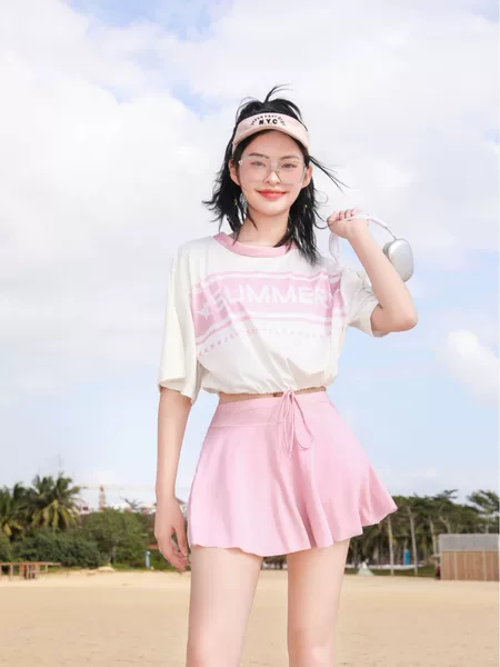 2026 New Polyester Women's Swimsuit, Slimming, Belly-Covering, Loose-Fitting Three-Piece Set, Age-Reducing Fashionable Swimsuit for Women