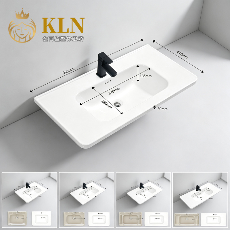 Large Rounded Corner Ceramic Integrated Cabinet Basin Splash-Proof Bathroom Cabinet Basin Sink Washbasin Jinbaisheng G1180