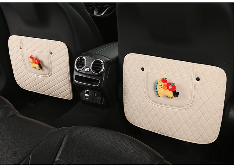 Car Anti-Kick Pad, Children's Seat Back Anti-Kick Pad, New Year of the Horse Quilted Embroidered Leather Anti-Kick Pad, Rear Seat Back Protection Pad