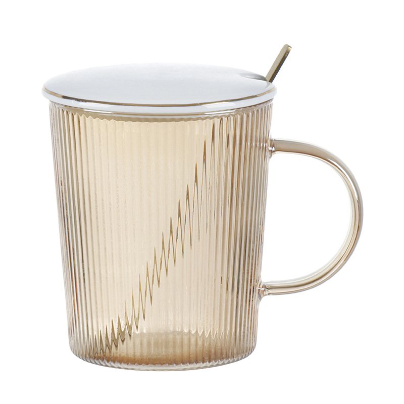 创意夏季高硼硅玻璃杯网红咖啡杯透明竖纹下午茶杯套装泡茶杯批发八月陶瓷详情16