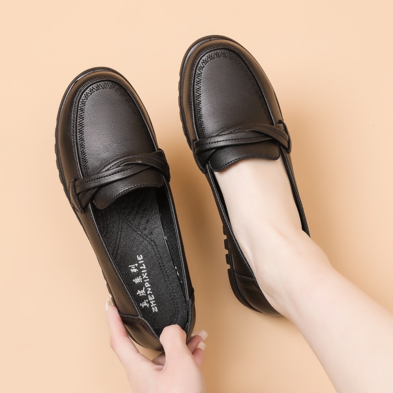 Genuine Leather Women's Shoes 2022 Spring New Casual Women's Single Shoes Wholesale Soft Bottom Leather Shoes Middle-aged and Elderly Flat Bottom Mother Shoes