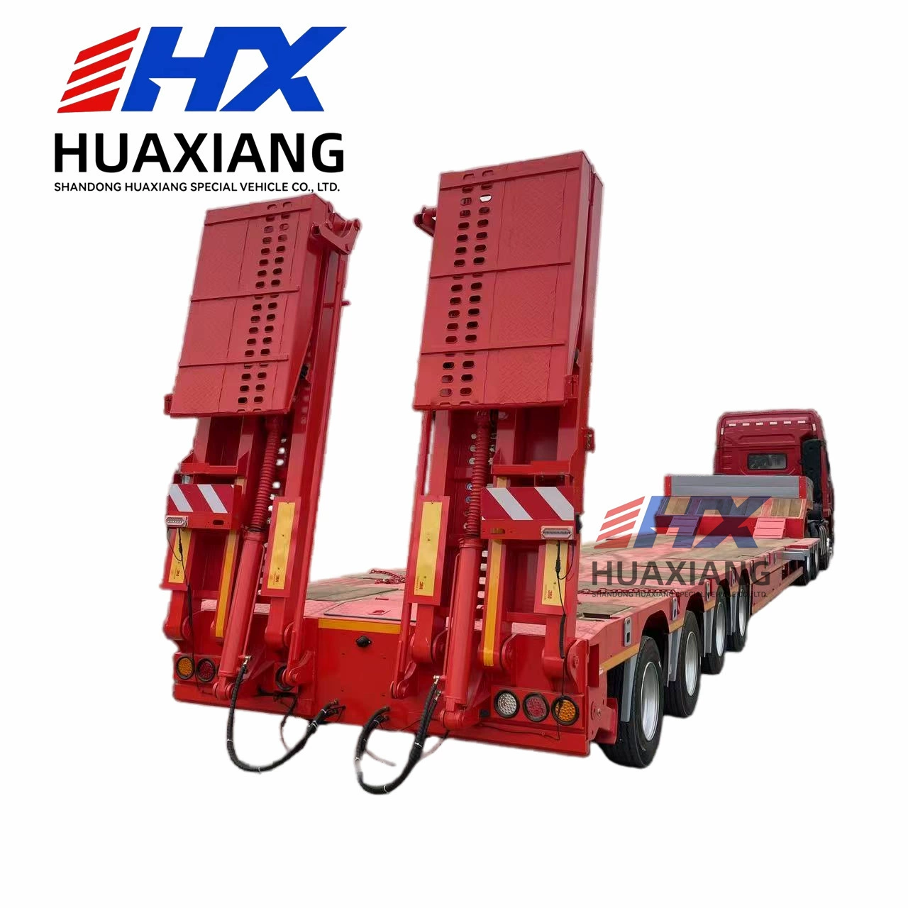 Кастомизированный трансграничный низкорамный полуприцеп Центральной Азии, 4-осный полуприцеп-платформа с рулевой осью, низкорамный прицеп