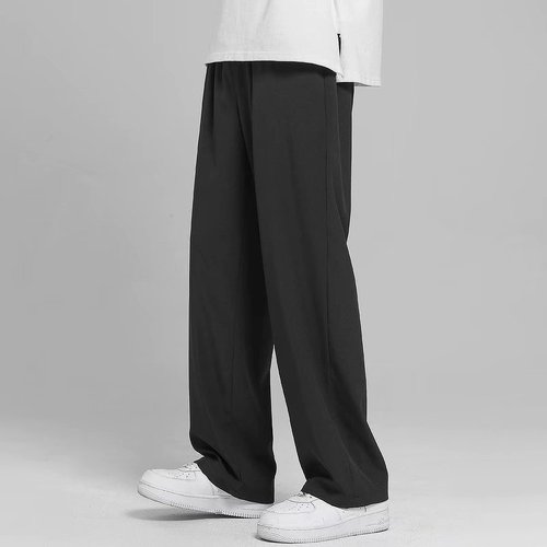 Men's Summer Thin Casual Pants with Ice Silk, Trendy Korean Style, Droopy Wide Straight Leg Pants
