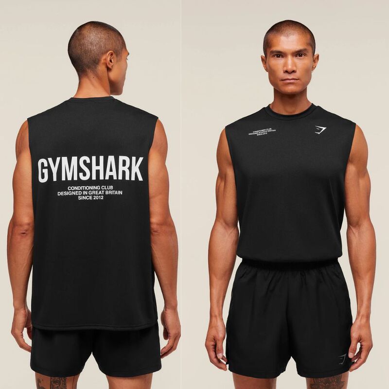Gymshark Men's Short-Sleeved American-Style Outdoor Sports Short T-Shirt Spring and Summer Fashionable Round-Neck Men's Vest Fitness