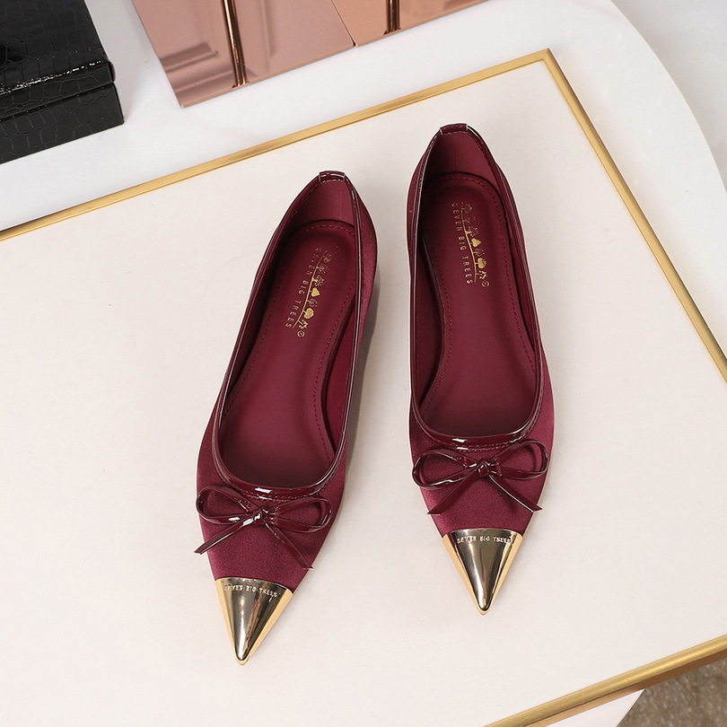 2161-1 French style single shoe bow, metal pointed satin versatile, one foot flat heel, evening style commuting women's shoes