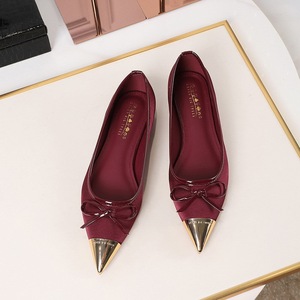 2161-1 French style single shoe bow, metal pointed satin versatile, one foot flat heel, evening style commuting women&ap