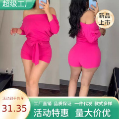 欧米の婦人服の新型の夏のクロスボーダーの赤い純色のカジュアルなワンピースのショートパンツ