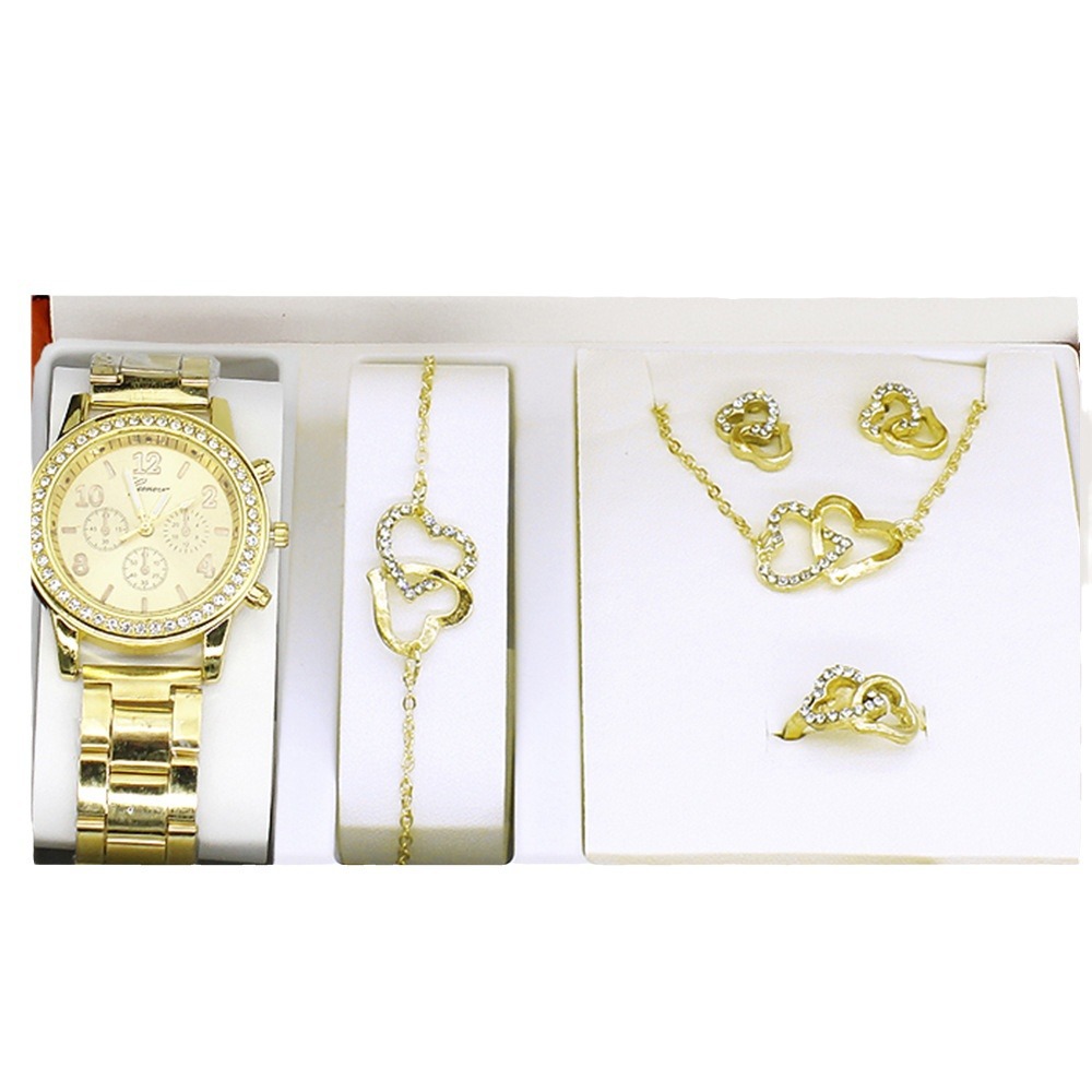 5pcs / set reloj de pulsera nuevo reloj de pulsera damas collar conjunto de comercio exterior reloj de cuarzo conjunto de cinco piezas