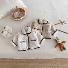 韩国新款婴幼童装柔软加绒加厚保暖外套男女童冬季羊羔绒防风上衣