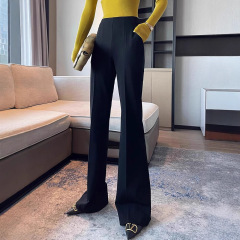 先行販売黒のベルボトムパンツ女性のマイクロフレアパンツ 2025 ハイウエストスリムドレープ黒のスーツパンツ通勤パンツ