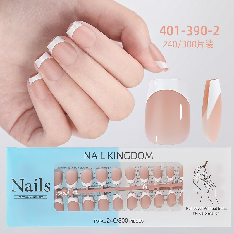 Nueva caja de uñas de uso francés transfronterizo con uñas falsas, piezas de uñas semiacabadas, pegatinas francesas sin costuras mate 240 piezas