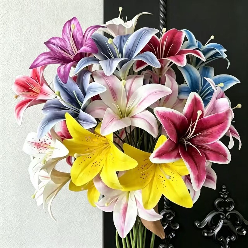 Hand-Feel Film 3-Head Lily Artificial Flower Wedding Flower Wedding Artificial Flower Ground Flower Background Flower Arrangement Flower Arrangement Hand-Feel Film 3-Head Lily Artificial Flower Wedding Flower Wedding Artificial Flower Ground Flower Background Flower Arrangement Flower Arrangement
