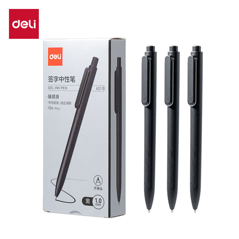 Bolígrafo de gel Deli S95/S96/A12-10/A12-07 de 0.5/0.7 mm con tinta negra, bolígrafo para firmas.