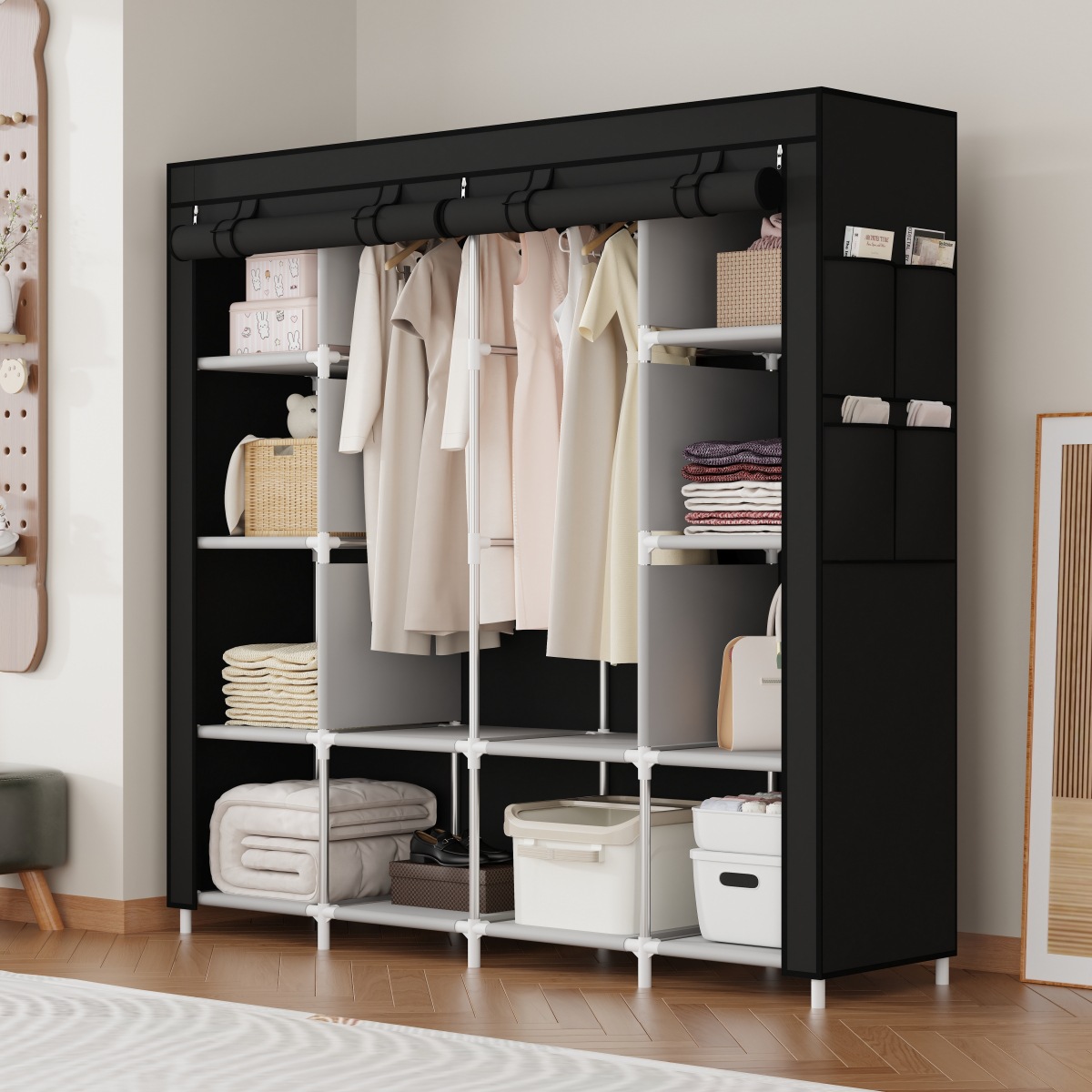 Multi-layer simple wardrobe for home use, floor-standing, suitable for rental apartments, easy-to-assemble dustproof storage cabinet