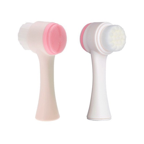 Double-sided head 3D facial cleansing brush, cleansing brush to remove blackheads, deep pore cleaning brush, silicone soft bristles, multifunctional facial cleansing device
