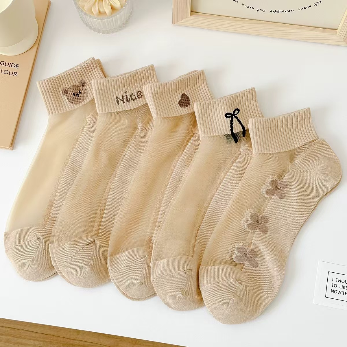 Skin Color Crystal Silk Socks Women's Short Socks Summer Thin Skin Bottom Glass Transparent Lace Socks Non-slip Wear-resistant Boat Socks