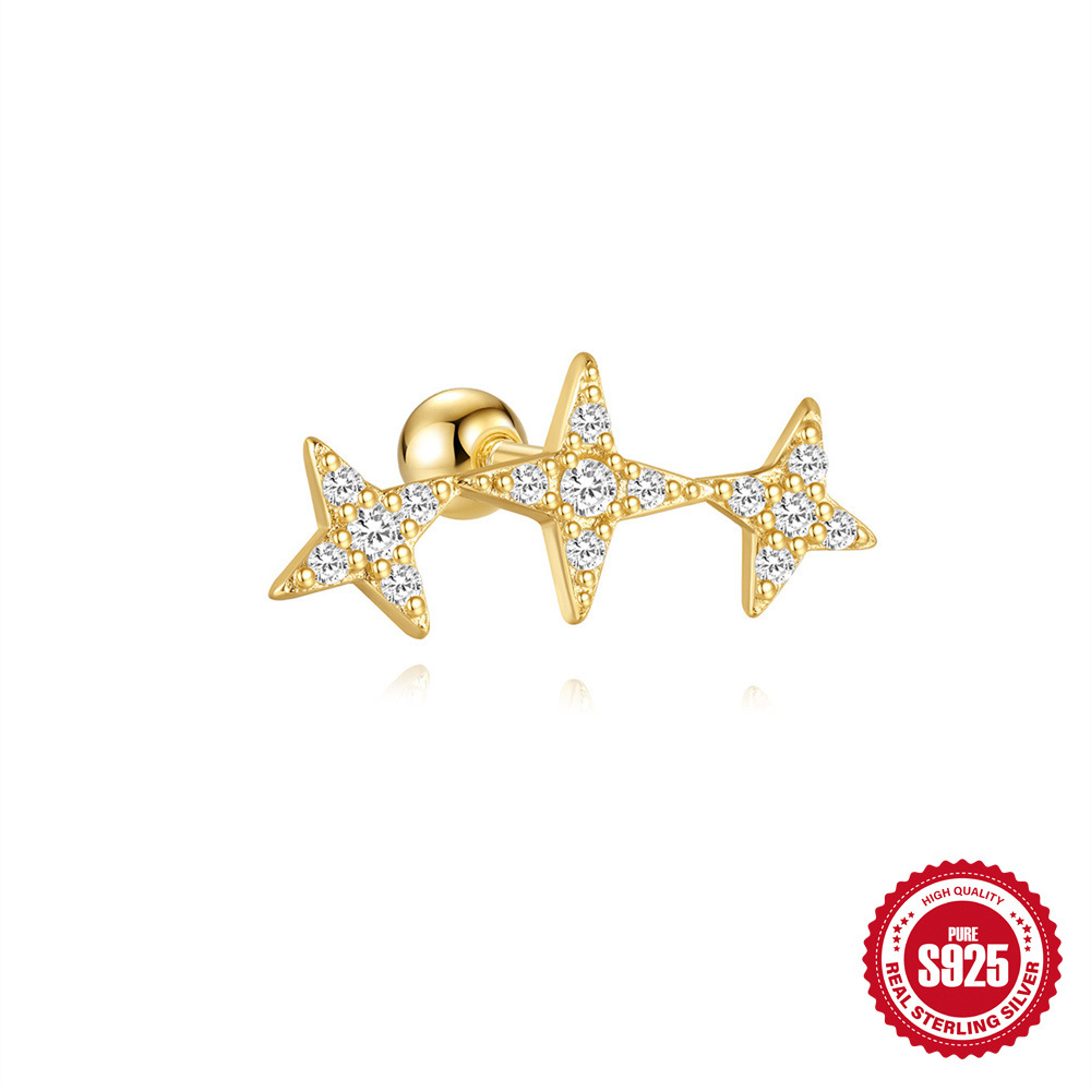 El nuevo S925 de plata esterlina cuatro estrellas versión coreana de pendientes de estrellas de alta gama