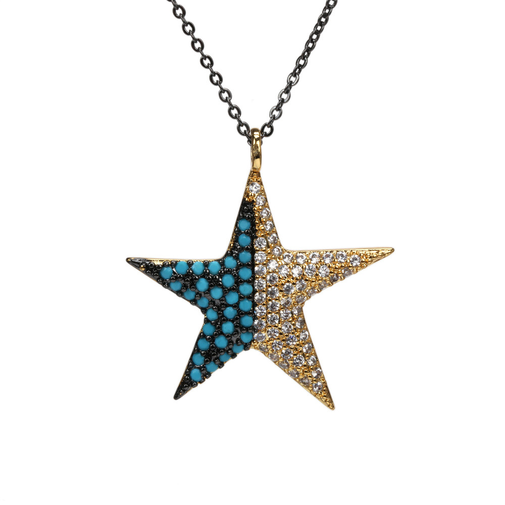 Fashion Micro-Inlaid Colorful Zircon Five-Pointed Star Pendant Necklace