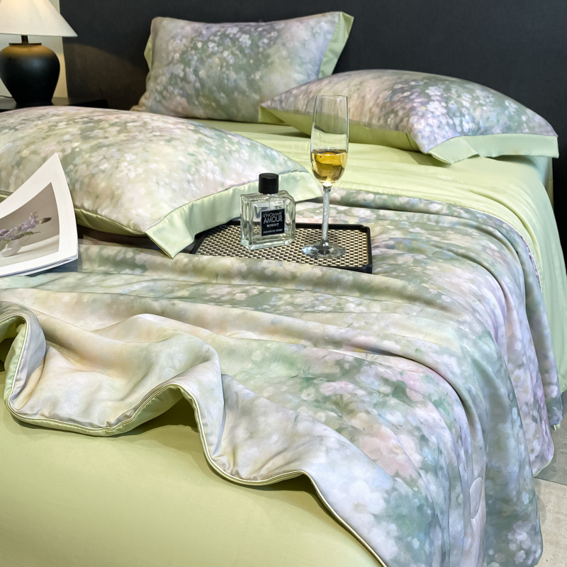 Juego de cuatro piezas de edredón fresco de verano de Tiansi, ropa de cama de seda de hielo de lujo ligero, ropa de cama de edredón