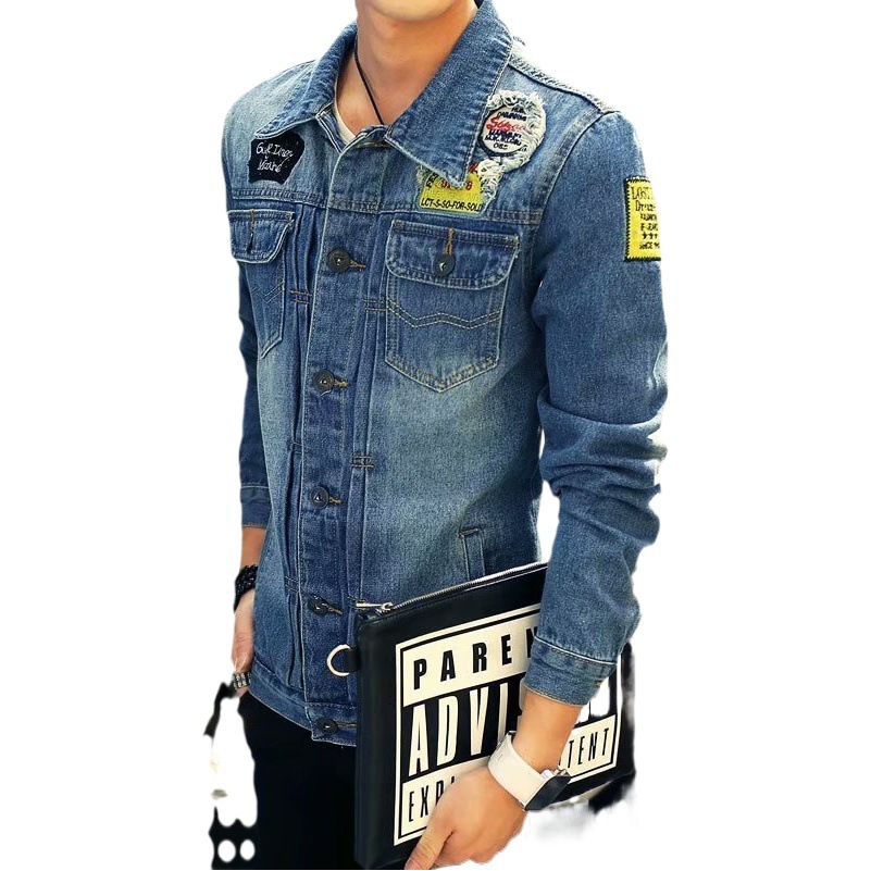 Primavera y otoño nuevos hombres chaqueta de mezclilla estilo coreano juventud estudiante manga larga pegatinas slim fit chaleco Top ropa moda