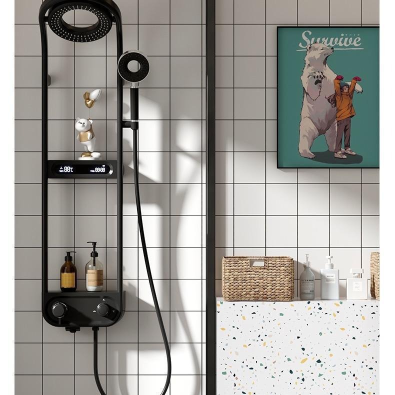 Pistola transfronteriza gris blanco ducha cabeza traje sobrealimentado almacenamiento rack pantalla digital ducha hogar Baño ducha