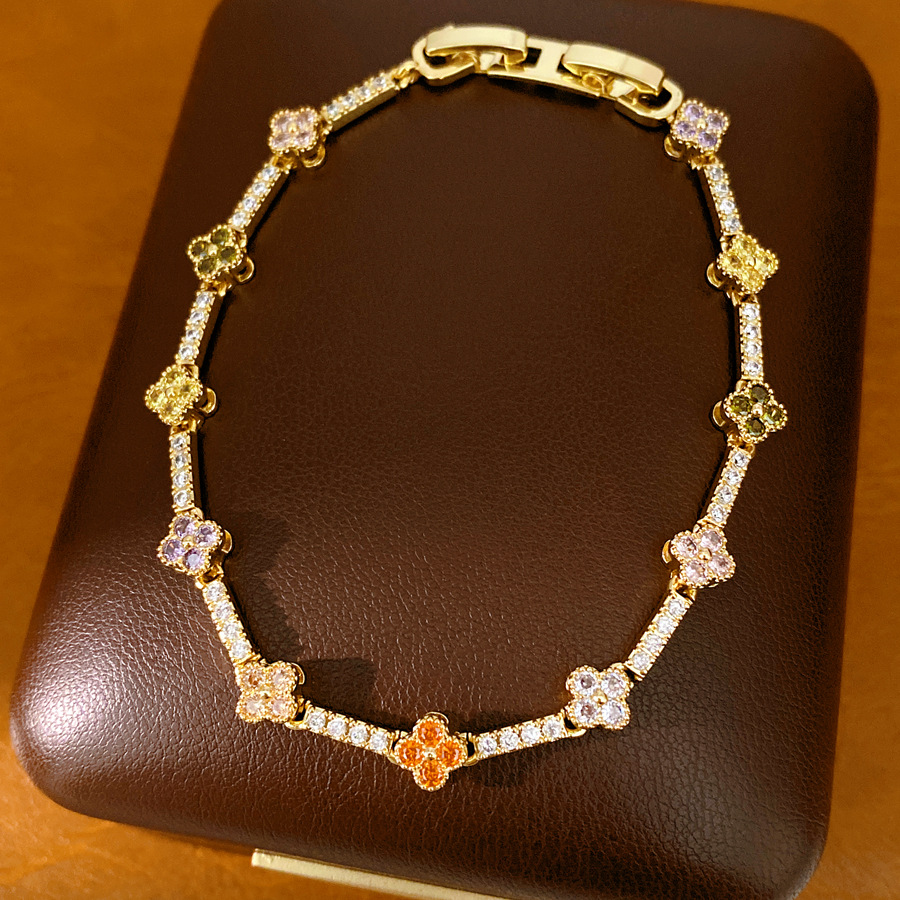 14 quilates de oro verdadero electrón de diamante de hierba afortunada flor pulsera de fichaje pulsera ligera de lujo nicho temperamento delicado joyas de pulsera